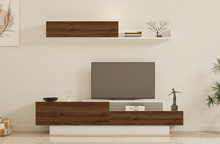 Hanah Home Elda Mueble de TV Blanco y Nogal